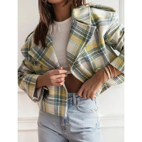 'Eilith' Cropped Plaid Jacket - Celes Fashion